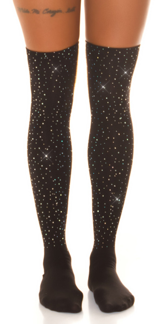 Overknee stockings with glitter Black
